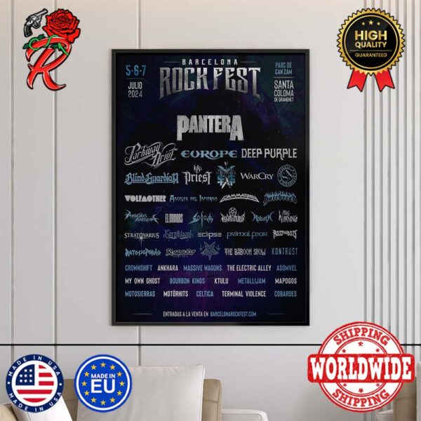 Barcelona Rock Fest On 5 6 7 Julio 2024 At Parc De Can Zam Santa Coloma De Gramenet Lineup Wall Decor Poster Canvas