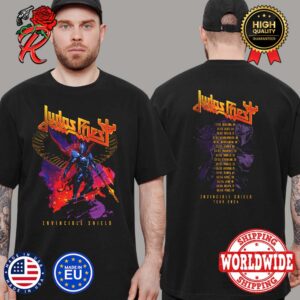 Judas Priest The Invincible Shield Winged Man Tour 2024 Tour List Two Sides Classic T-Shirt