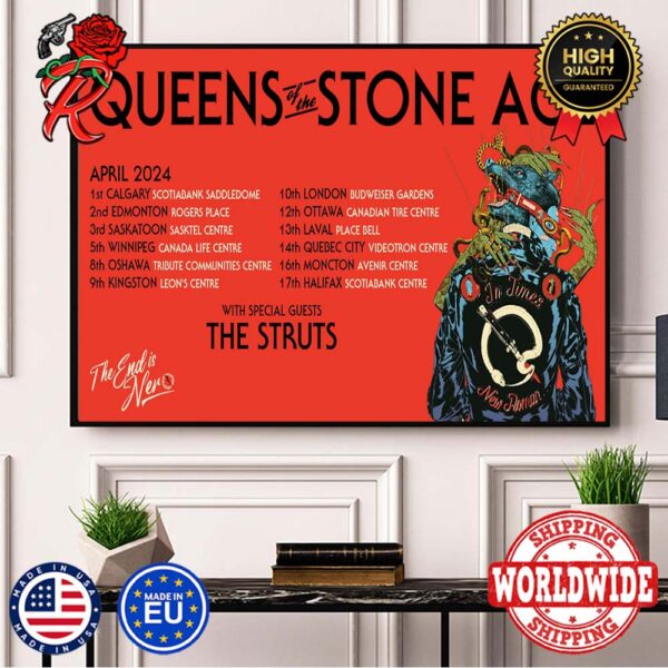 Queen Of The Stone Age The End Is Nero Next Stop Canada Tour On April 2024 With Special Guests The Struts Poster Home Decor Poster Canvas