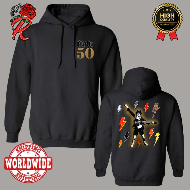 ACDC 50 Years of Angus Young Preforming With Classic ACDC Fifty Logo ...