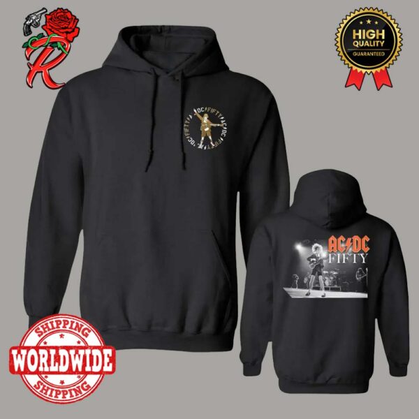 ACDC 50 Years of Angus Young Preforming With Classic ACDC Fifty Logo Unisex Hoodie T-Shirt