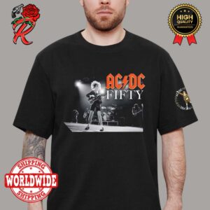 ACDC 50 Years of Angus Young Preforming With Classic ACDC Fifty Logo Vintage T-Shirt