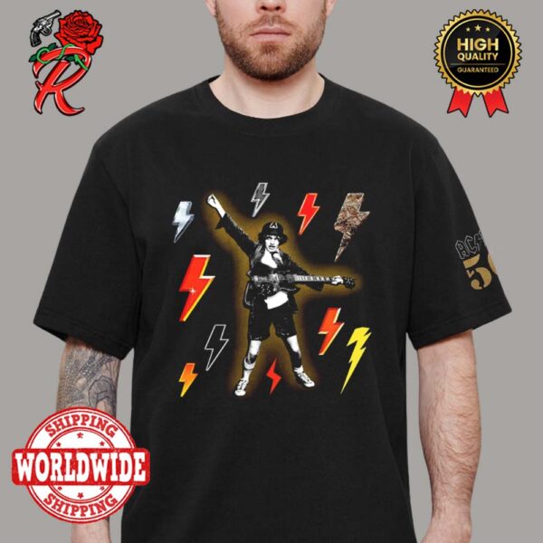 ACDC 50 Years of High Voltage Logo And Angus Young Unisex T-Shirt