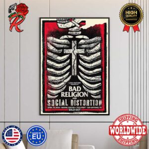 Bad Religion And Social Distortion Poster For San Antonio TX Show At Boeing Center At Tech Port On April 19 2024 Commemorate Their Sold Out Decor Poster Canvas