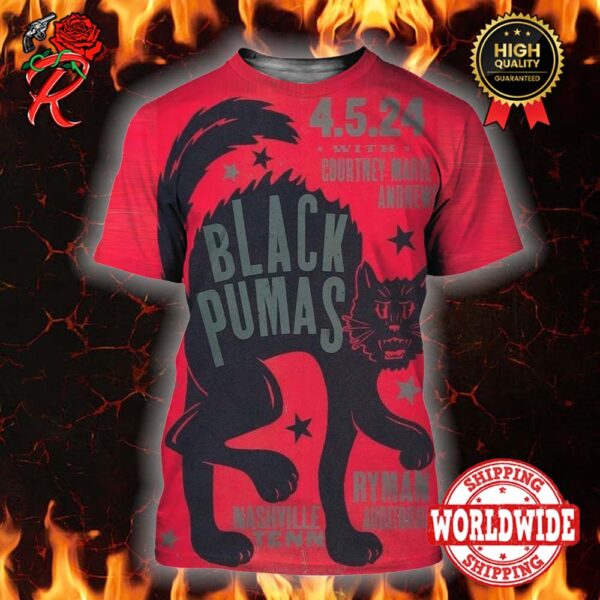 Black Pumas Ryman Auditorium Nashville TN Show April 5 2024 Poster All Over Print Shirt