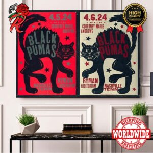 Black Pumas Ryman Auditorium Nashville TN Show April 5 And 6 2024 Two Shows Combine Home Decor Poster Canvas