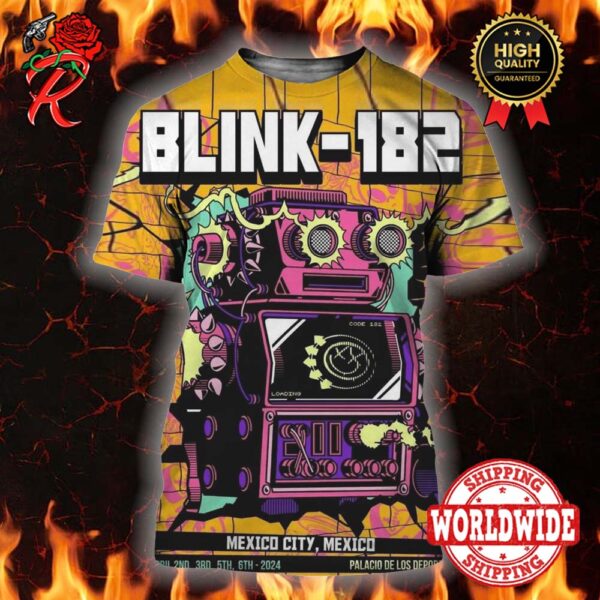Blink 182 World Tour 2024 Show In Mexico In April At Palacio De Los Deportes 3D Shirt