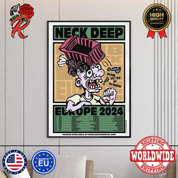 Neck Deep Europe Tour 2024 Tour Dates Home Decor Poster Canvas