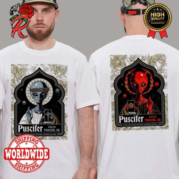 Puscifer At Sessanta Tour In Phoenix AZ Show Night 1 And 2 Posters At Talking Stick Resort Amphitheatre On April 16 2024 Two Sides Unisex T-Shirt