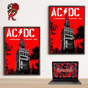 ACDC Power Up World Tour 2024 The Giralda The Bell Tower Of Seville Cathedral The Concert Poster For The Show In Seville Spain At La Cartuja Stadium On May 29 2024 Decor Poster Canvas
