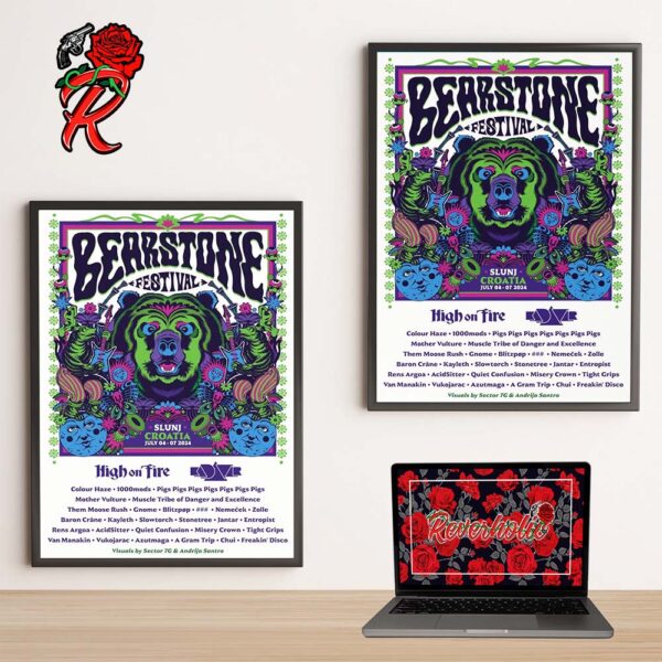 Bear Stone Festival 2024 Official Poster Lineup At Slunjj Croatia On July 4-7 2024 Home Decor Poster Canvas