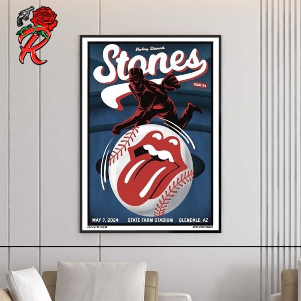 Rolling Stones Hackney Diamonds Tour Poster For The Glendale AZ Second Night Show At State Farm Stadium Baseball Themed 24 May 7 2024 Home Decor Poster Canvas