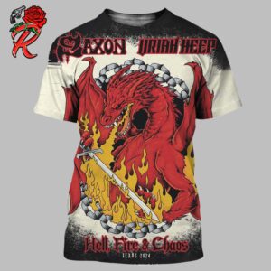 Saxon And Uriah Heep Hell Fire And Chaos In Texas 2024 Limited Poster Fire Dragon All Over Print Shirt