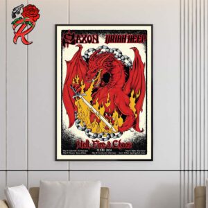 Saxon And Uriah Heep Hell Fire And Chaos In Texas 2024 Limited Poster Fire Dragon With Schedule Dates Home Decor Poster Canvas