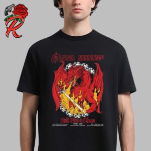 Saxon And Uriah Heep Hell Fire And Chaos In Texas 2024 Limited Poster Fire Dragon With Schedule Dates Unisex T-Shirt