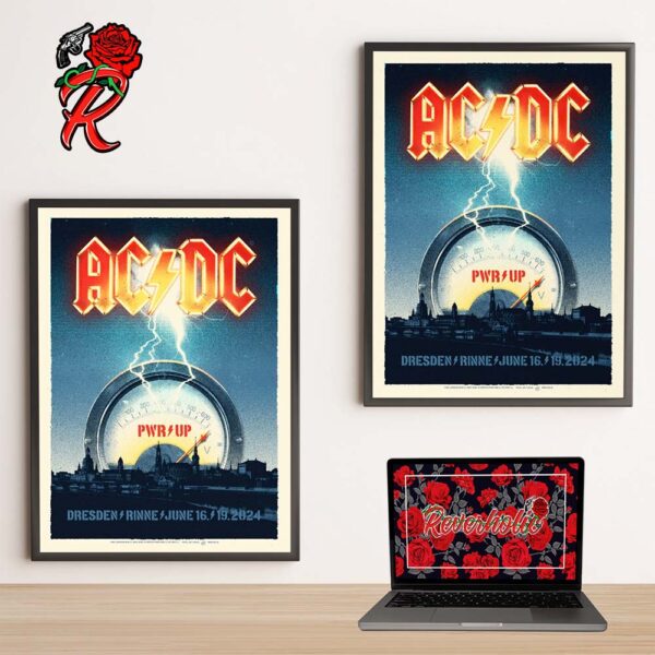 AC DC PWR Up EU Tour Concert Gig Poster For Dresden Rinne On June 16th And 19th 2024 Home Decor Poster Canvas