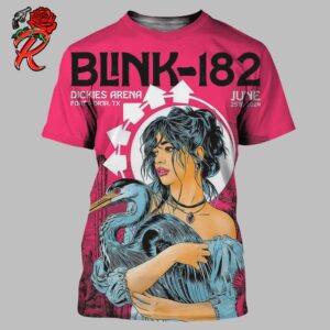 Blink 182 Poster For Show In Fort Worth Texas At Dickies Arena On June 25 2024 The Lady And The Crane Artwork All Over Print Shirt
