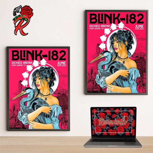 Blink 182 Poster For Show In Fort Worth Texas At Dickies Arena On June 25 2024 The Lady And The Crane Artwork Home Decor Poster Canvas