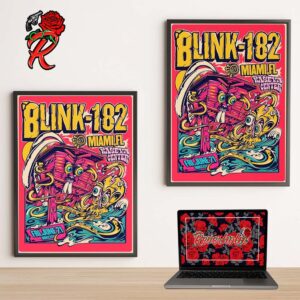 Blink 182 Poster For The Concert In Miami FL At Kaseya Center On June 21 2024 Home Decor Poster Canvas