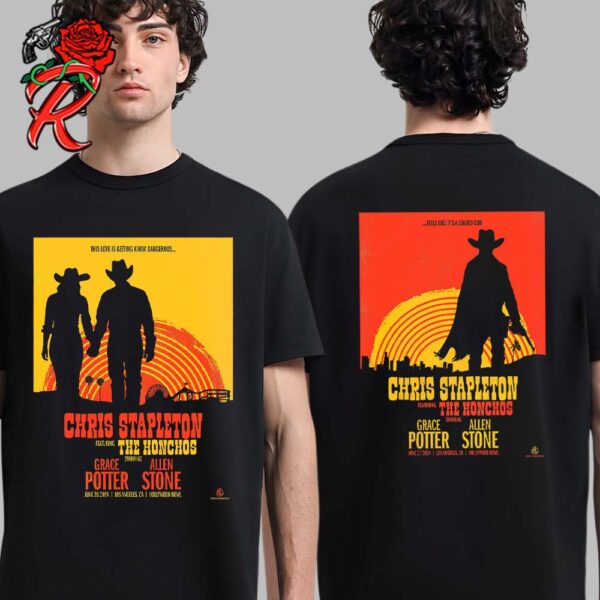 Chris Stapleton Vintage Style Western Movie Poster For The Show At The Hollywood Bowl In Los Angeles CA On June 26 2024 Two Sides Unisex T-Shirt
