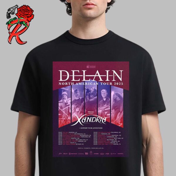 Delain North American Tour 2025 With Special Guest Xandria Tour Dates Unisex T-Shirt