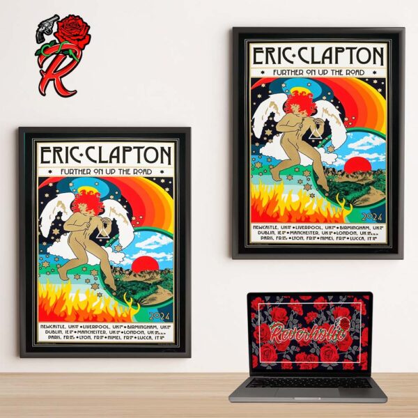 Eric Clapton Further On Up The Road European Tour 2024 Stellar Poster Tour Dates Home Decor Poster Canvas