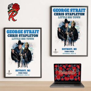 George Strait The King At Ford Field Event Poster With Chris Stapleton And Little Big Town In Detroit MI On July 10 2024 Home Decor Poster Canvas