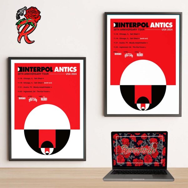 Interpol Band Antics 20th Anniversary Tour USA 2024 Tour Dates Poster Artwork Home Decor Poster Canvas