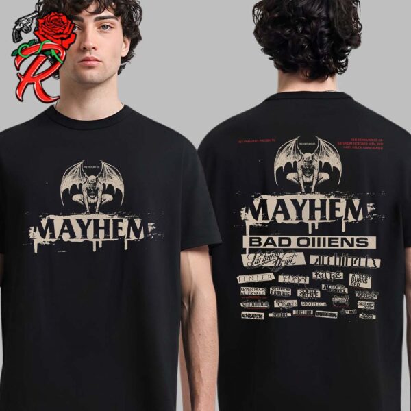 Mayhem Fest 2024 Is Back On October 12th At Glen Helen Amphitheater In San Bernardino CA Full Lineup The First Poster Two Sides Unisex T-Shirt