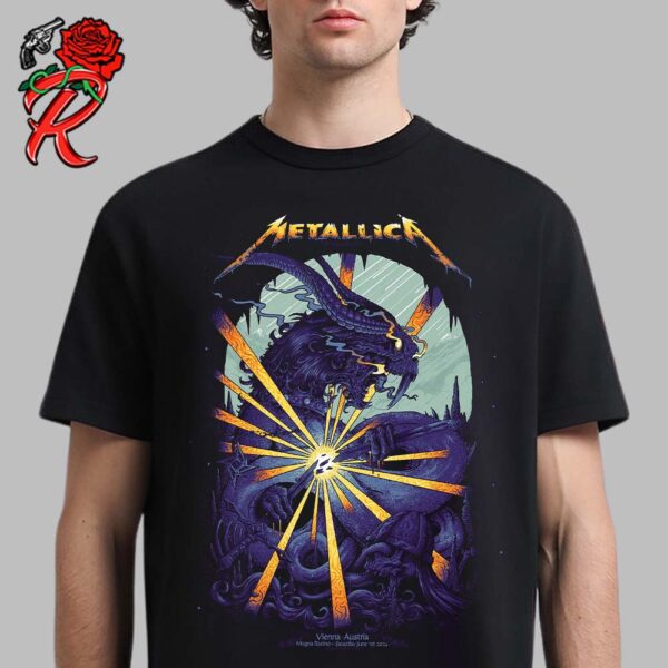 Metallica M72 Vienna Austria Poster Merch The Second Festival Stop This Week To Vienna For Racino Rocks At Racino Ebreichsdorf At Magna Racino On June 1st 2024 T-Shirt