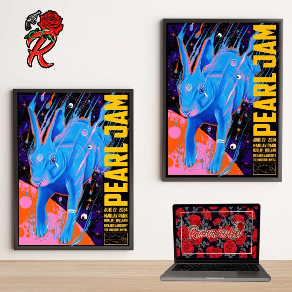 Pearl Jam Dublin Ireland Event Merch Poster By Doaly At Marlay Park On June 22 2024 The Colorful Rabbit Home Decor Poster Canvas