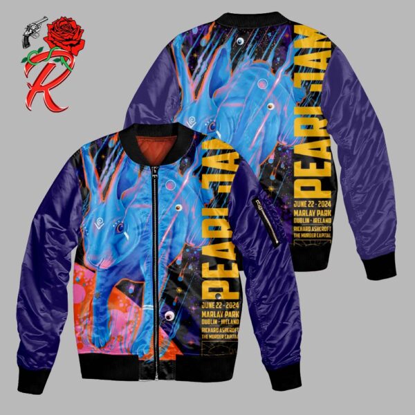 Pearl Jam Dublin Ireland Merch Poster By Doaly At Marlay Park On June 22 2024 The Colorful Rabbit Bomber Jacket