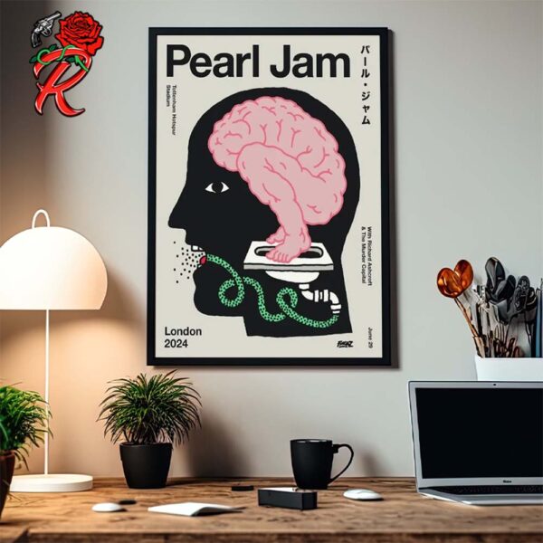 Pearl Jam London UK Merch Poster And The Murder Capital At Tottenham Hotspur Stadium On June 29 2024 Art By Broken Fingaz Home Decor Poster Canvas