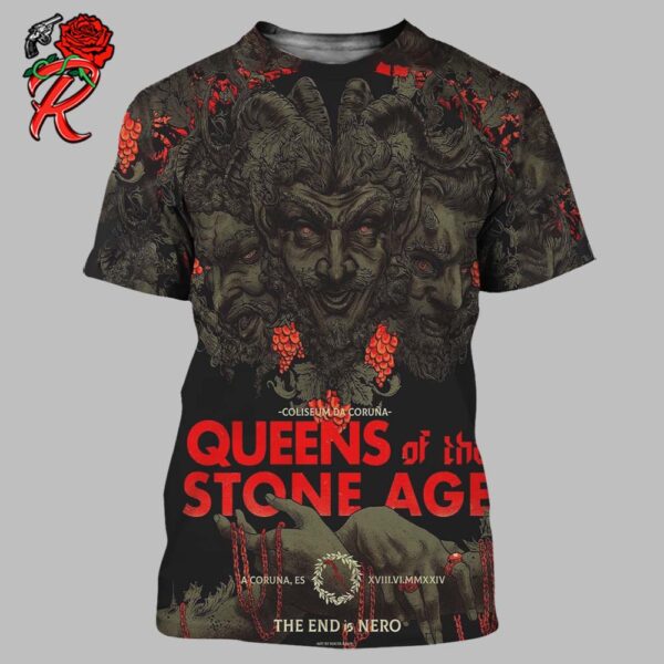 Queens Of The Stone Age Poster For The Show IN A Coruna Spain On 18th June 2024 The End Is Nero All Over Print Shirt