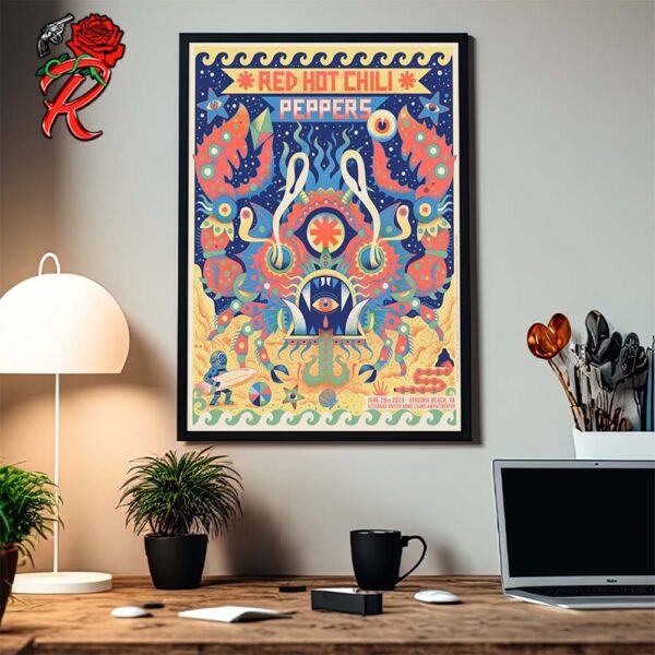 Red Hot Chili Peppers Concert Poster For Virginia Beach VA By Niark1 At Veterans United Home Loans Amphitheater King Crab Artwork Home Decor Poster Canvas