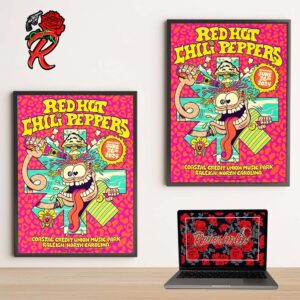 Red Hot Chili Peppers Pour Some Hot Sauce On Concert Poster At Coastal Credit Union Music Park In Raleigh North Carolina On June 26th 2024 Home Decor Poster Canvas