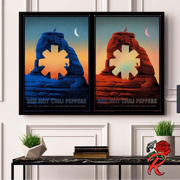 Red Hot Chili Peppers Red And Blue Editions Combine Poster For The Show Tonight In Salt Lake City UT At Utah First Credit Union Amphitheatre Decor Poster Canvas