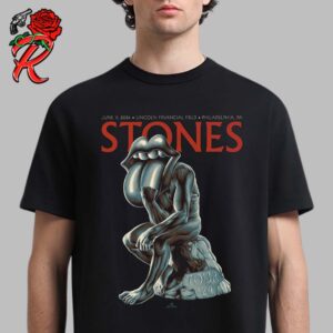 Rolling Stones Lithograph Poster Merch For Show At Lincoln Financial Field In Philadelphia PA 2024 On June 11 Hackney Diamonds Tour Unisex T-Shirt