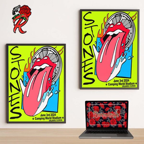 The Rolling Stones Hackney Diamonds Tour 2024 Orlando Florida 2024 Lithograph City Feature Artwork Poster At Camping World Stadium On June 3rd 2024 Decor Poster Canvas