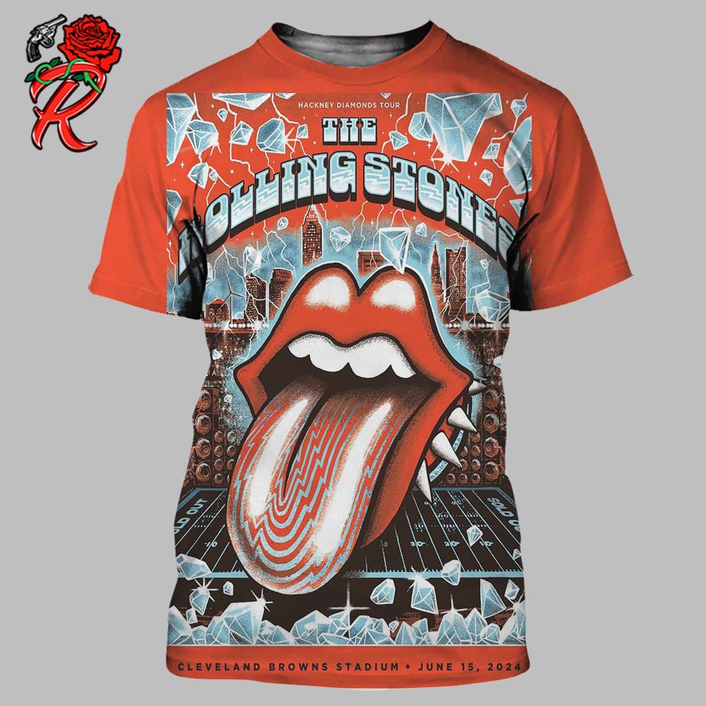 The Rolling Stones Hackney Diamonds Tour Poster For The Concert At Cleveland Browns Stadium In The City Of Cleveland On June 15 2024 By Peregon Creative All Over Print Shirt