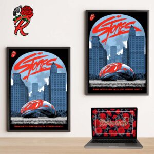 The Rolling Stones Lithograph Poster For The Concert In Chicago Illinois 2024 At Soldier Field On June 27 And 30 2024 The Bean Cloud Gate Art Home Decor Poster Canvas