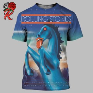 The Rolling Stones Lithograph Poster For The Concert In Denver Colorado 2024 At Empower Field At Mile High On June 20 2024 The Blucifer Horse Art All Over Print Shirt