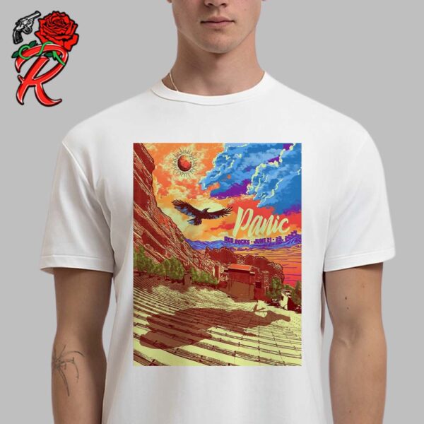 Widespread Panic Gig Poster For Red Rocks On June 21-23 2024 Open Edition Bird Soaring Over Red Rocks Art Vintage T-Shirt