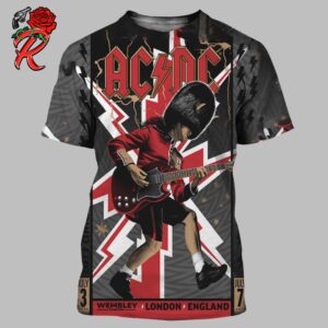 ACDC London Tour 2024 Black White And Red Poster For Power Up EU Tour In London England At Wembley Stadium On July 3 And 7 2024 All Over Print Shirt