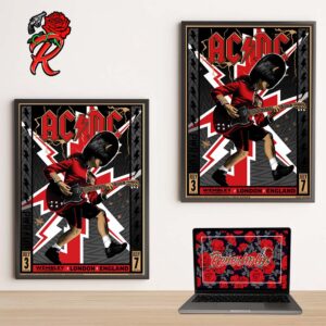 ACDC London Tour 2024 Black White And Red Poster For Power Up EU Tour In London England At Wembley Stadium On July 3 And 7 2024 Home Decor Poster Canvas