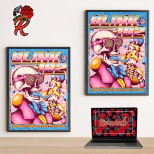 Blink 182 One More Time Tour Poster For The Show In Washington DC At Capital One Arena On July 27 2024 Trippy Skeleton With Ice Cream Artwork Home Decor Poster Canvas