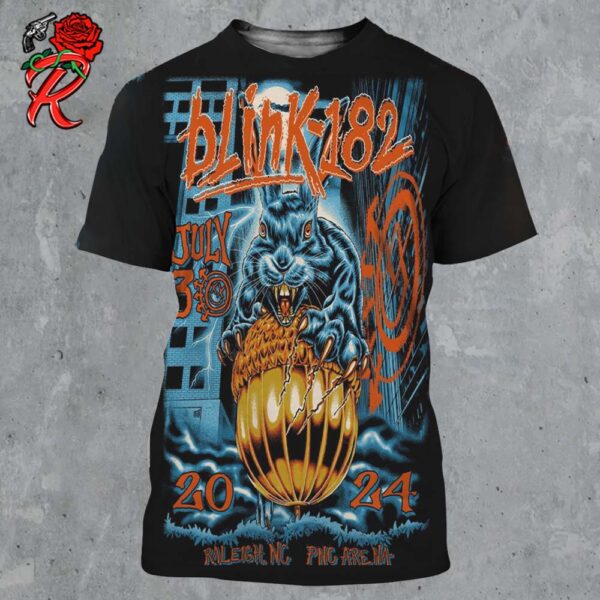 Blink 182 Poster For The Gig At Raleigh NC At PNG Arena On July 30 2024 Horror Rabbit One More Time Tour All Over Print Shirt