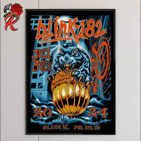 Blink 182 Poster For The Gig At Raleigh NC At PNG Arena On July 30 2024 Horror Rabbit One More Time Tour Home Decor Poster Canvas