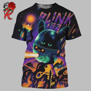 Blink 182 Poster For The Show In Las Vegas NV At T Mobile Arena On July 3 2024 Robot Rabbit Artwork All Over Print Shirt