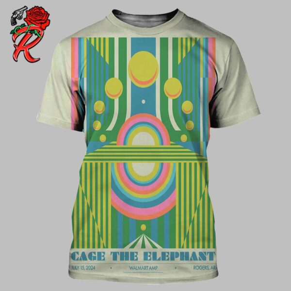 Cage The Elephant Concert Poster Limited Edition In Rogers AR At Walmart AMP On July 15 2024 All Over Print Shirt